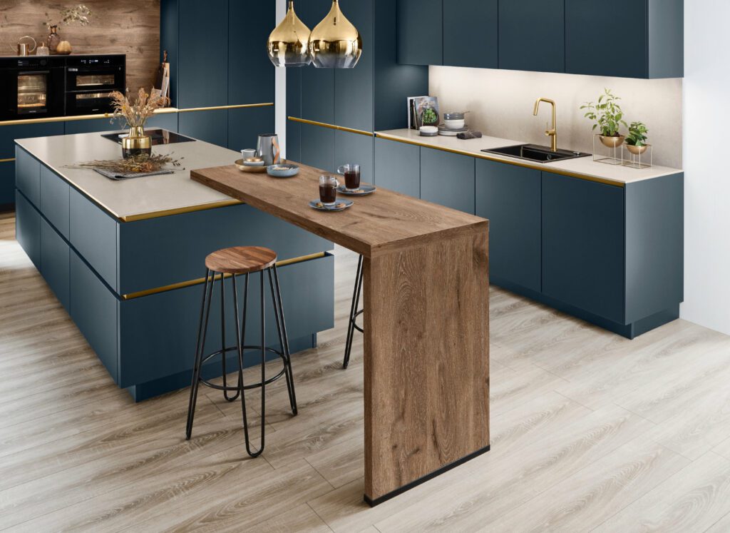 Nobilia Teal Matt Handleless Kitchen With Island 2 | Kutchenhaus, Woodford